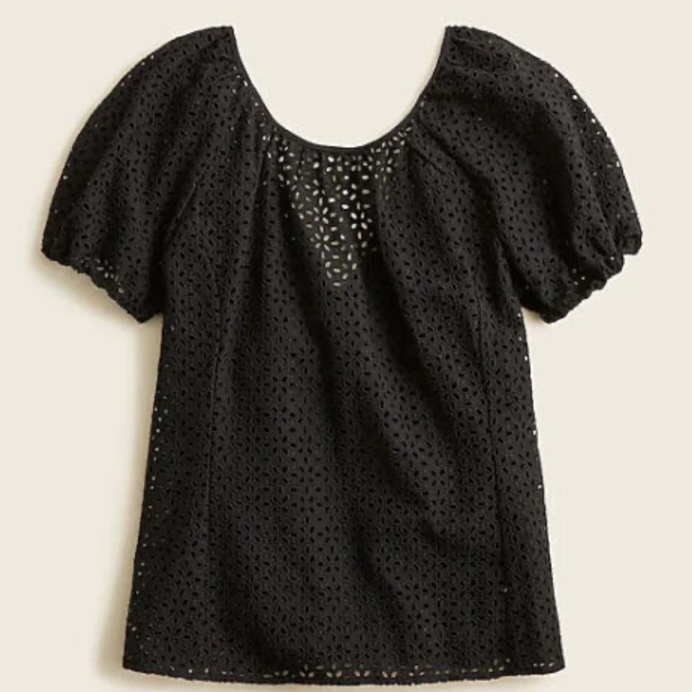 J crew back puff sleeve top eyelet black